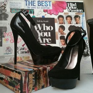 Suede and Patent Platform Pumps